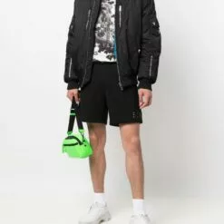MCQ Contrast Stitch Logo Shorts In 1000 DARKEST BLACK - Bermuda Shorts -MCQ store online 17156816 34805935 600