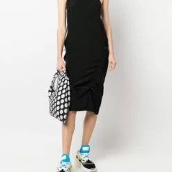 MCQ Drawstring Silk Midi Dress In 1000 BLACK - Day Dresses -MCQ store online 17199586 35149884 600