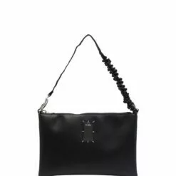 MCQ Ruched-strap Leather Tote Bag In 1000 BLACK - Tote Bags