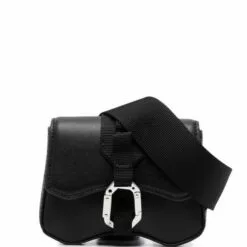 ( New Season ) MCQ Buckle-fastening Leather Messenger Bag In 1000 BLACK - Messenger Bags -MCQ store online 17716444 37192064 600