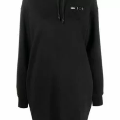 ( New Season ) MCQ Logo Drawstring Hooded Dress In 1000 DARKEST BLACK - Day Dresses