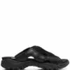 ( New Season ) MCQ Striae Leather Sliders In 1000 BLACK - Flip Flops & Slides